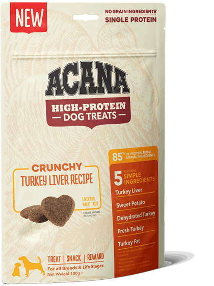 Λιχουδιές και σνακς για σκύλους Acana Dog High-Protein Chunchy Turkey Liver Recipe 100gr 